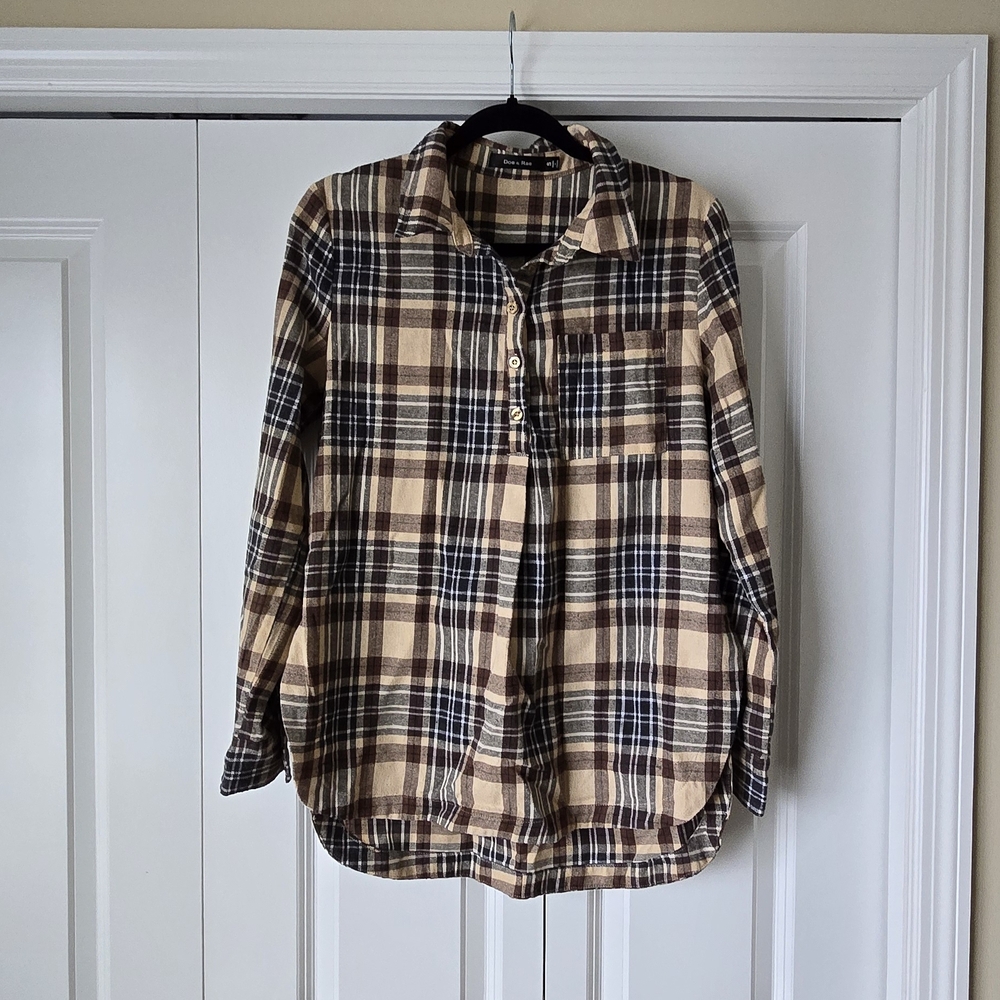 Doe & Rae Plaid Tunic in Black, White, & Tan